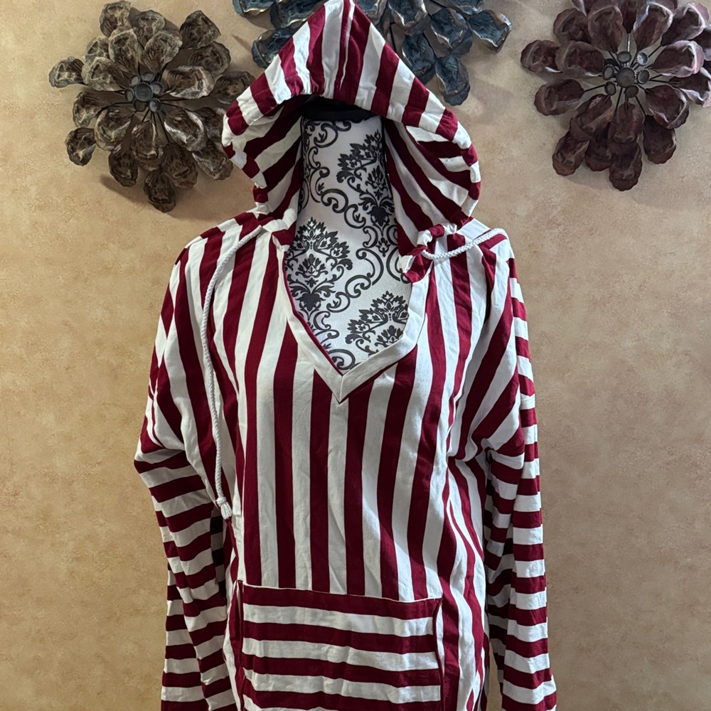 Striped Hooded Pullover - Red & White